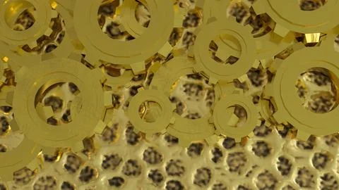 The Gold Gear for engine or Background concept 3d rendering. Stock Illustration