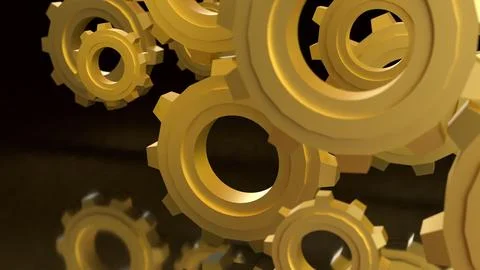 The Gold gear for engine or industrial  concept 3d Rendering. Illustrazione stock