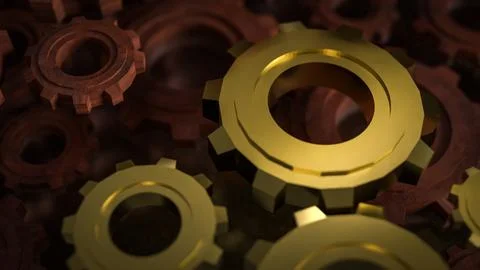 The Gold gear for engineering or team work concept 3d Rendering. Stock Illustration