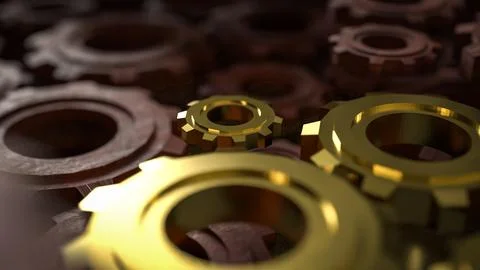 The Gold gear for engineering or team work concept 3d Rendering. Stock Illustration