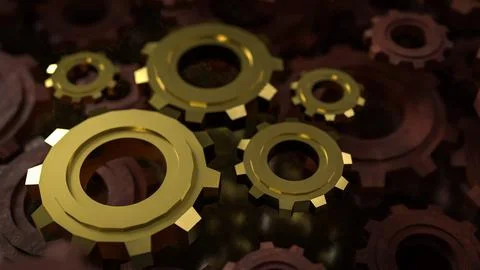 The Gold gear for engineering or team work concept 3d Rendering. Stock Photos