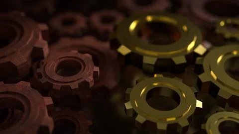 The Gold gear for engineering or team work concept 3d Rendering. Stock Photos