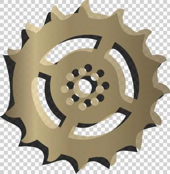 Gold gear is shining in 3D render, showing cutout ring and angular teeth over Stock Illustration