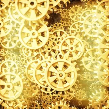 Gold gears and cogs macro Illustrazione stock