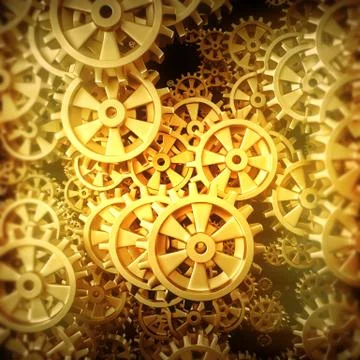 Gold gears and cogs macro Stock Illustration