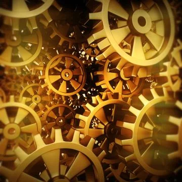 Gold gears and cogs macro Illustrazione stock