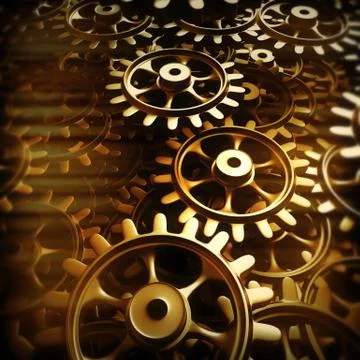 Gold gears and cogs macro Stock Illustration