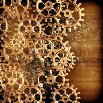 Gold gears and cogs macro Illustrazione stock