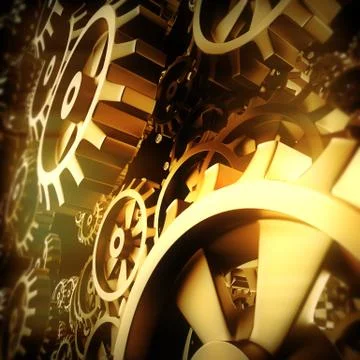 Gold gears and cogs macro Stock Illustration