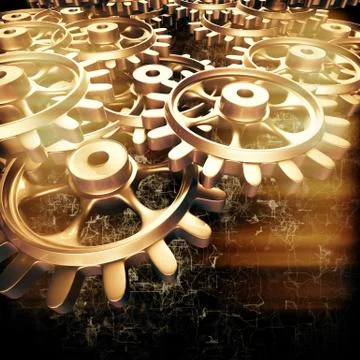 Gold gears and cogs macro Stock Illustration