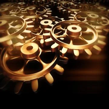 Gold gears and cogs macro Stock Illustration
