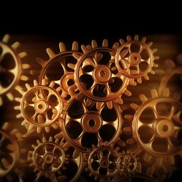 Gold gears and cogs macro Stock Illustration
