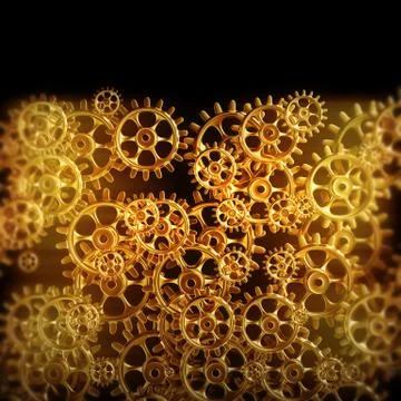 Gold gears and cogs macro Illustrazione stock