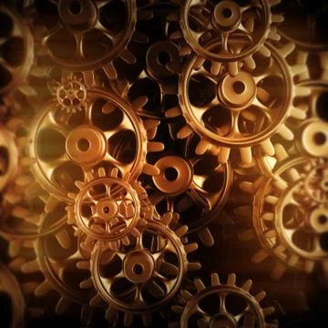 Gold gears and cogs macro Stock Illustration