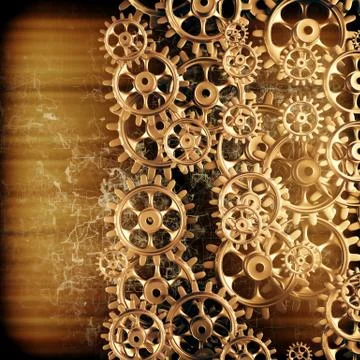 Gold gears and cogs macro Illustrazione stock