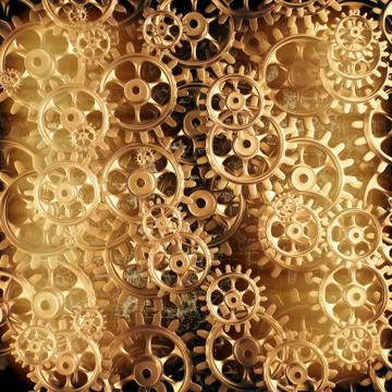 Gold gears and cogs macro Illustrazione stock