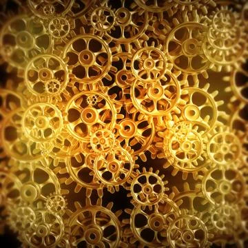Gold gears and cogs macro Stock Illustration