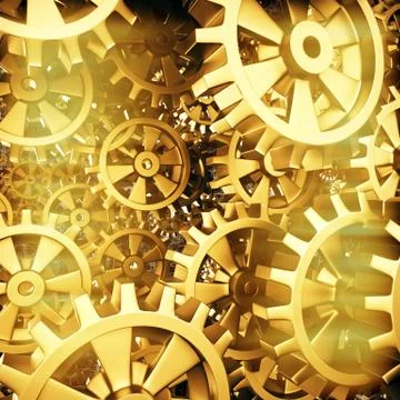 Gold gears and cogs macro Illustrazione stock