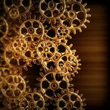 Gold gears and cogs macro Stock Illustration
