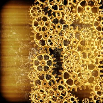 Gold gears and cogs macro Stock Illustration