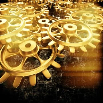 Gold gears and cogs macro Illustrazione stock