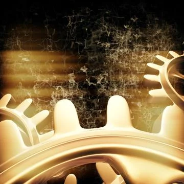 Gold gears and cogs macro Illustrazione stock