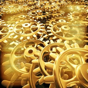 Gold gears and cogs macro Stock Illustration