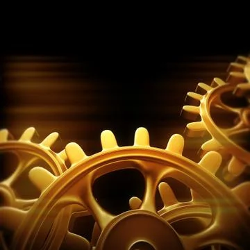 Gold gears and cogs macro Illustrazione stock