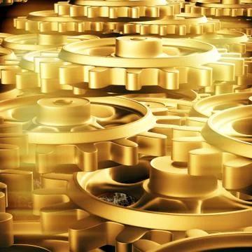 Gold gears and cogs macro Stock Illustration