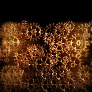 Gold gears and cogs macro Stock Illustration