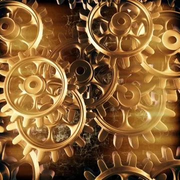 Gold gears and cogs macro Stock Illustration