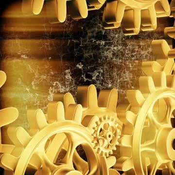 Gold gears and cogs macro Stock Illustration