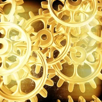 Gold gears and cogs macro Stock Illustration