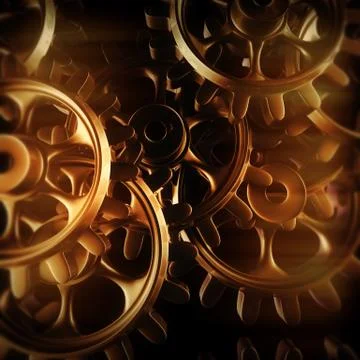 Gold gears and cogs macro Stock Illustration