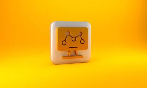 Gold Genetic engineering modification on laptop icon isolated on yellow backg Stock Illustration