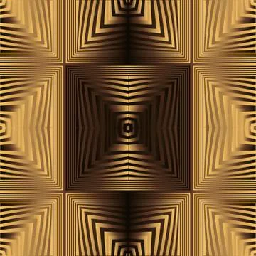 Gold geometric 3d vector seamless pattern. Radial squares background. Repeat  Stock Illustration