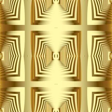 Gold geometric 3d vector seamless pattern. Radial squares background. Repeat  Stock Illustration