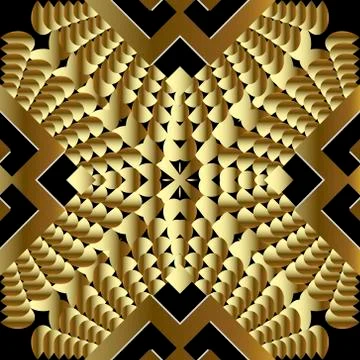 Gold geometric 3d vector seamless pattern. Ornamental textured geometry backg Illustrazione stock