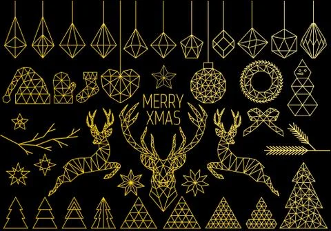 Gold geometric Christmas set, vector Stock Illustration