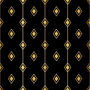 Gold geometric diamond shape seamless pattern on black background Stock Illustration