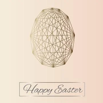 Gold geometric egg with lines and Happy easter text on pastel gold background Stock Illustration