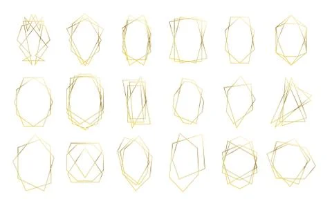Gold geometric frames, wedding invitation card golden diamond shapes. Vector  Illustrazione stock