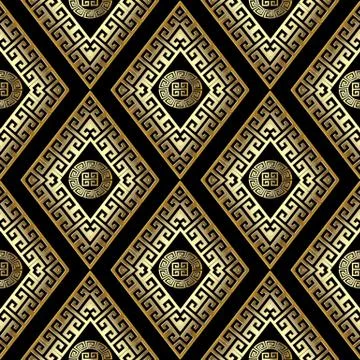 Gold geometric meander vector seamless pattern. Abstract  background Illustrazione stock