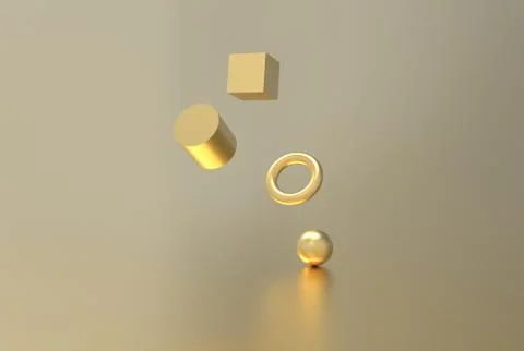 Gold geometric shape form floating 3d rendering Stock Illustration