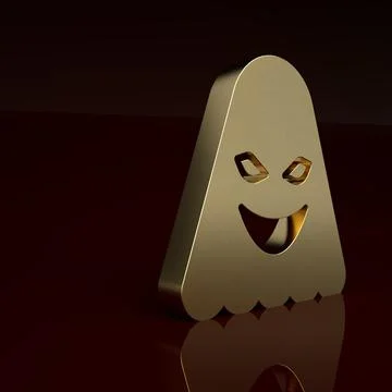 Gold Ghost icon isolated on brown background. Minimalism concept. 3D render Stock Illustration