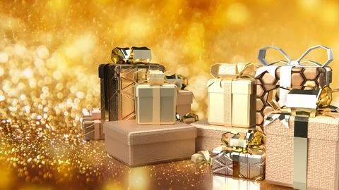 The gold gift box for celebration concept 3d rendering Ilustração Stock