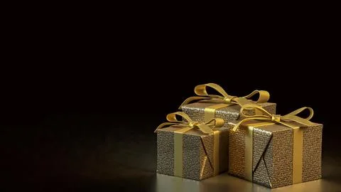 The Gold Gift box  for celebration or Holiday concept 3d Rendering. Stock Illustration