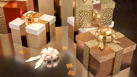 The Gold gift box for celebration or marketing concept 3d Rendering. Illustrazione stock