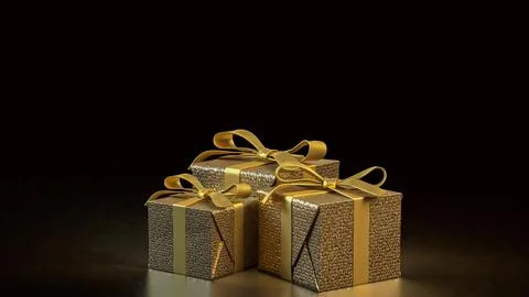 The Gold Gift box  for celebration or Holiday concept 3d Rendering. Stock Illustration