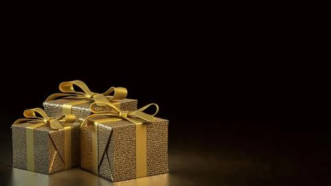The Gold Gift box  for celebration or Holiday concept 3d Rendering. Stock Illustration